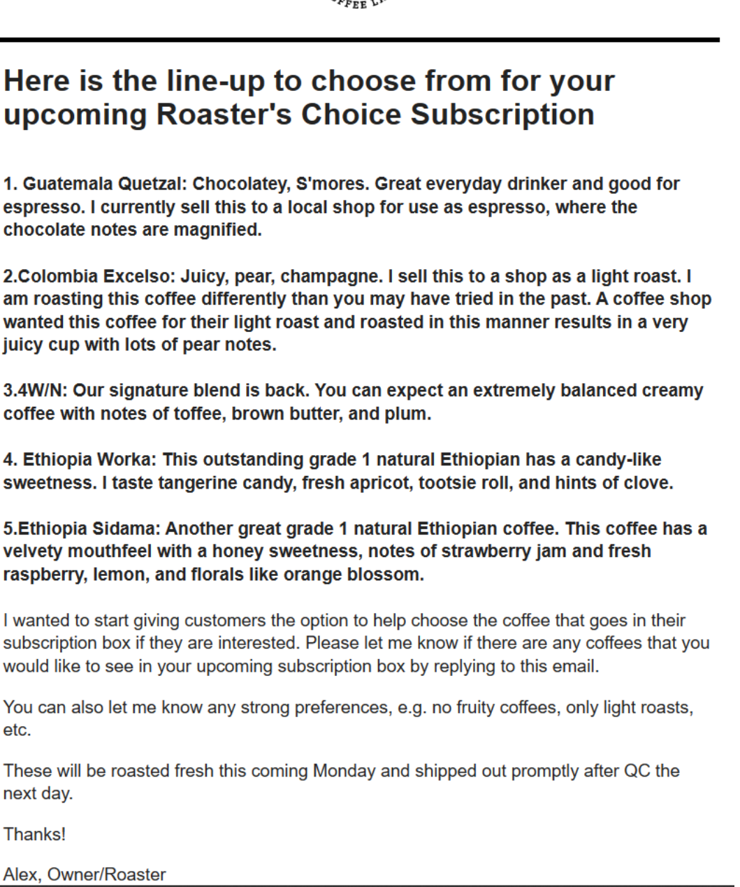 Roaster's Choice Subscription-Free Shipping